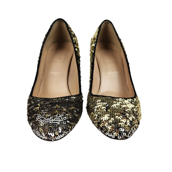 J. Crew Sloane Sequin Silver Gold Pumps Heels Suede Leather Prom Women's Size 9 - Picture 6 of 12
